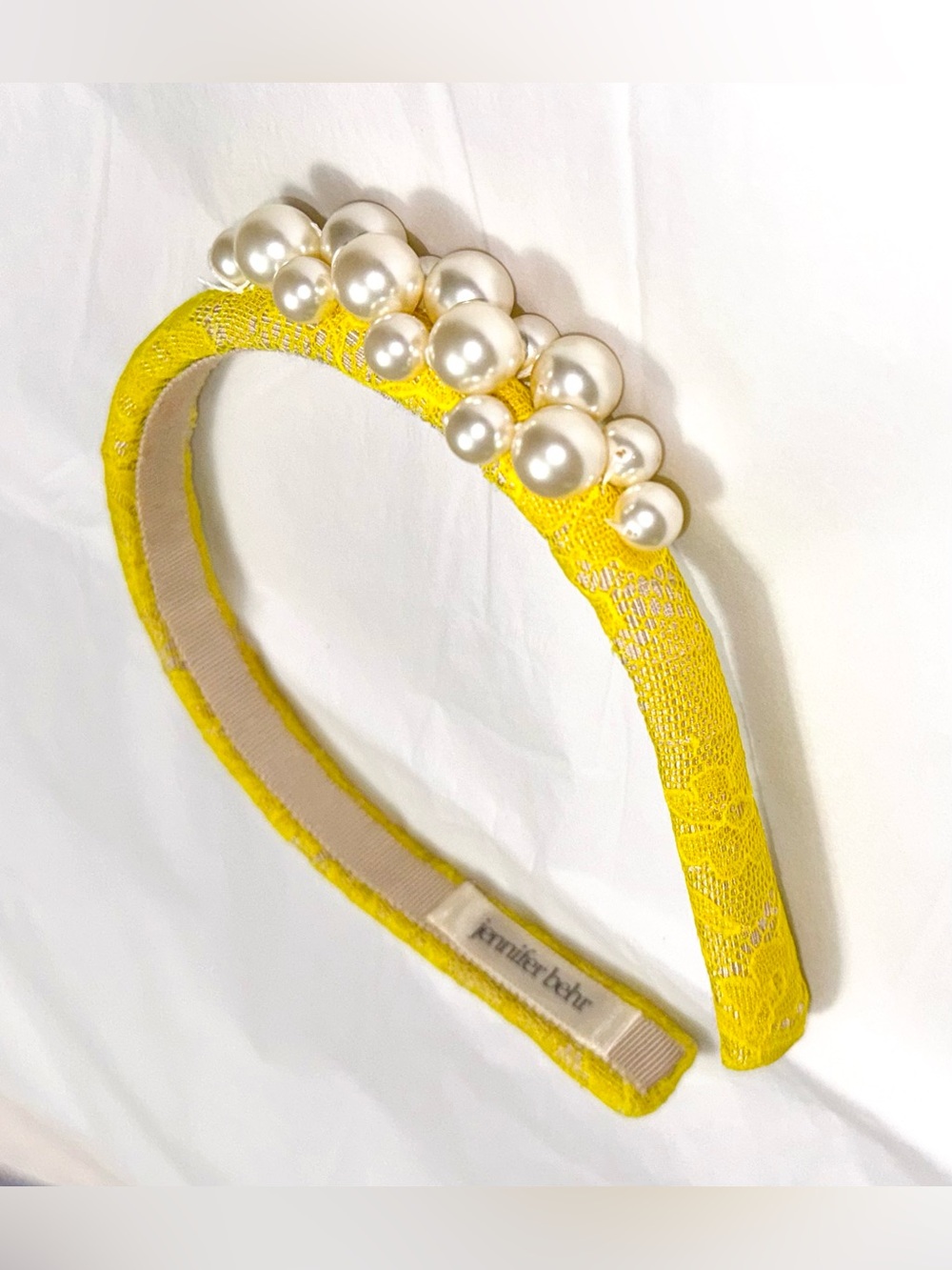 Jennifer Behr AUTHENTIC Lemon Yellow Lace Pearl Cluster Embellished Headband - Picture 5 of 16